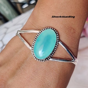 Aqua Chalcedony Bangle/ Amazing Bangle/ 925 Sterling Silver Bangle/ Handmade Bangle/ Designer Bangle/ Beautiful Bangle/ Women Bangle