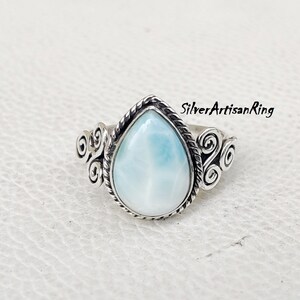 Natural Larimar Ring, 925 Silver Ring, Designer Ring,Promise Ring,Women Ring, Bohemian Ring, Dainty Ring ,Larimar Jewelry ,Blue Larimar Ring