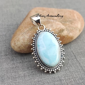 Larimar Pendant, Bridal Pendant ,Wedding Pendant, Organic Pendant, 925 Sterling Silver Pendant, Gemstone Pendant, Dainty Pendant