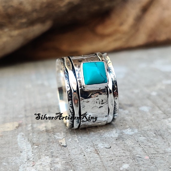 Turquoise Ring ,spinner Ring, 925 Sterling Silver Ring, Meditation