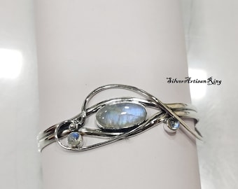 Moonstone Bangle~ Bohemian Bangle~ 925 Sterling Silver~ Women Hand Adjustable Bangle~ Dainty Bangle~ Every Day Wear~ Moonstone Jewelry