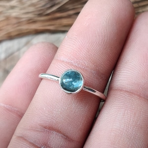 Simple Aquamarine Ring, Birthday Events Ring, 925 Silver, Gemstone Ring,Round Aquamarine Ring, Blue Gemstone Ring, Band Ring,Promise Ring.