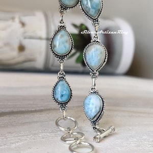 Natural Larimar Bracelet, 925 Sterling Silver Bracelet, Gemstone Bracelet, Pear Stone Bracelet, Larimar Jewelry, Women Bracelet