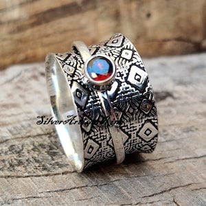Garnet Ring, Spinner Ring, 925 Sterling Silver Ring ,Meditation Ring, Fidget Ring, Gemstone Ring, Worry Ring ,Wedding Gift ,Designer Ring