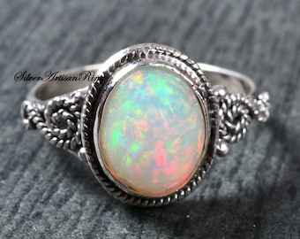 Anillo de ópalo natural, anillo de plata de ley 925, anillo hecho a mano, joyería de plata, hermoso anillo, anillo de creencia, anillo de mujer, regalo para ella,