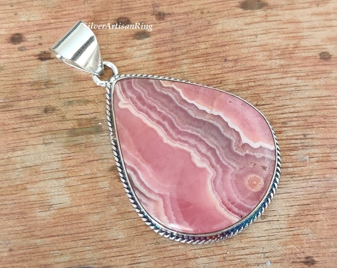 Rhodochrosite Pendant { Pink Gemstone Pendant { Elegant Pendant { 925 Sterling Silver { Perfect Pendant { Anniversary Gift { Gift for her