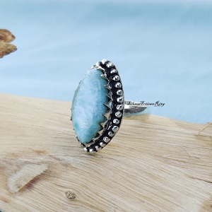 Natural Larimar Ring~ 925 Sterling Silver~ Boho Ring~ Handmade Ring~ Stylish Ring~ Marquise Larimar Stone Shape~ Larimar Jewelry