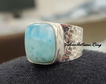 Larimar Ring, 925 Silver Ring, Designer Ring, Promise Ring, Women Ring, Thumb Ring, Meditation Ring, Handmade Ring, Bohemian Ring, Gift item