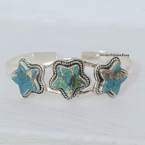 Sea Sediment Bangle, Three Star Design Sediment Gemstone, Dainty Bangle, Adjustable Bangle, 925 Sterling Silver, Sea Sediment Jewelry, Gift