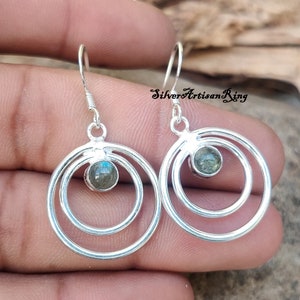 Pendiente de labradorita natural, pendiente de plata 925, pendiente de piedra preciosa, pendiente hecho a mano, pendiente colgante, pendiente de mujer, regalo para ella,