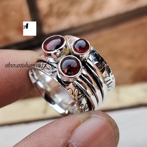 Garnet Spinner Ring, 925 Sterling Silver Ring, Fidget Ring, Worry Ring, Designer Ring, Red Garnet Ring, Beautiful Ring,