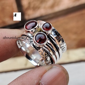 Garnet Spinner Ring, 925 Sterling Silver Ring, Fidget Ring, Worry Ring, Designer Ring , Red Garnet Ring ,Beatiful Ring,