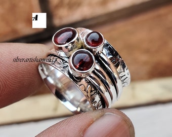 Garnet Spinner Ring, 925 Sterling Silver Ring, Fidget Ring, Worry Ring, Designer Ring , Red Garnet Ring ,Beatiful Ring,