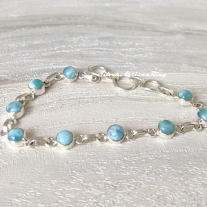 Larimar Bracelet- Adjustable Bracelet- Round Gemstone- Hand Bracelet- 6 mm Stone Size- Beautiful Bracelet- Charm Bracelet- Natural Stone