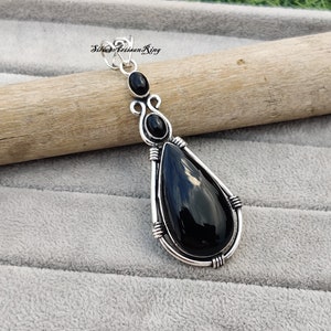Black Onyx Pendant, 925 Silver Sterling Pendant, Handmade Pendant, Three Gemstone Pendant, Onyx Pendant, Silver Pendant, Black Onyx Jewelry