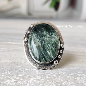 Seraphinite Ring / Gemstone Ring/ 925 Sterling Silver Ring/ Stylish Ring/ Girls Ring/ Seraphinite Jewelry/ Desinger Ring/ Gift for her
