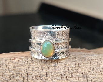 Natural Opal Ring* Spinner Ring* 925 Sterling Silver Ring*Gemstone Ring*Opal Jewelry*Boho Ring* Silver Jewelry* Woman Ring* Designer Ring
