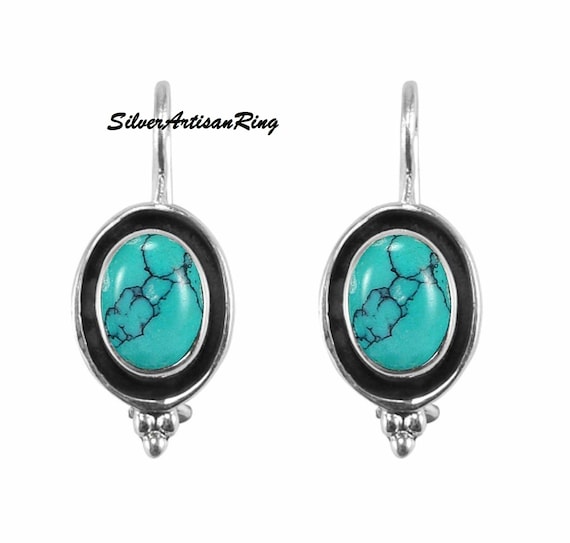 Boucles D'oreilles En Argent 925 Et Turquoise - Occasion Bon état