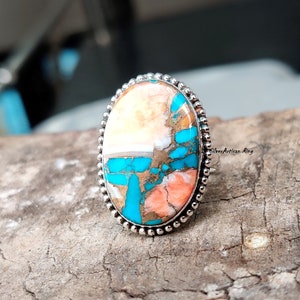 Oyster Copper Turquoise Ring - 925 Sterling Silver Ring - Handmade Ring -Birthday Ring - Oyster Jewelry -Gift For Her -Lovely Ring ***