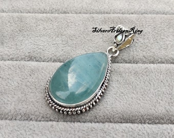 Aquamarine Pendant ~ 925 Sterling Silver ~ Handmade Pendant ~ Blue Gemstone Pendent ~ Women Pendent ~ Latest Pendent ~ Silver Jewelry...