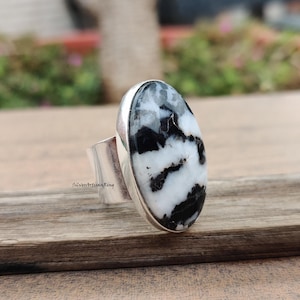 Zebra Jasper Ring ~ Dainty Oval Zebra Jasper ~ 925 Sterling Silver ~ Handcrafted Ring~ Black & White Gemstone Ring~ Jasper Jewelry ~ Gift
