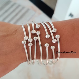 Thick West Indian Bangles, Set Of 7 Bangles, 925 Sterling Silver, Bangles, West Indian Silver Bangles, Silver Boho Bangles for Women