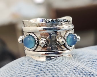 Aqua Chalcedony Ring, Spinner Ring , 925 Sterling Silver Ring, Boho Ring, Handmade Ring, Blue Stone Ring, Designer Ring, Chalcedony Jewelry,