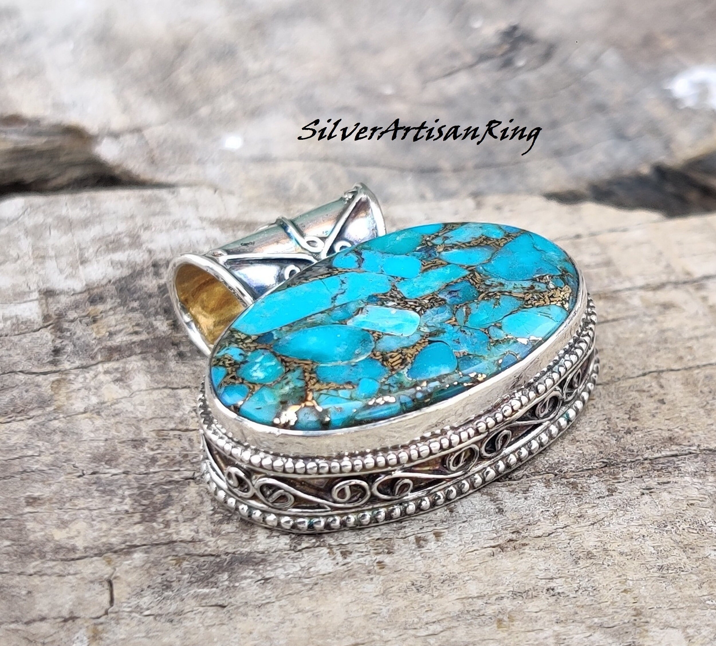 ブルーコッパーターコイズペンダント/美しいペンダント/925シルバー