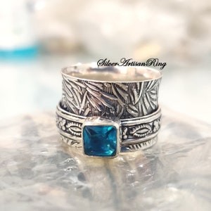 Blue Topaz Ring- Spinner Ring -925 Silver Ring- Wedding Ring- Proposal Ring- Sagittarius Ring- Birthstone Ring- Dainty Ring- Gift For Her