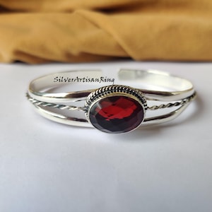 Red Garnet Bangle, Designer Bangle, Adjustable Bangle, 925 Sterling Silver, Garnet Jewelry, Stylish Bangle, Free Shipping, Wedding Gift