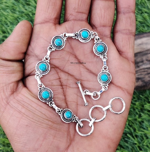 Turquoise Bracelet Round Gemstone Beautiful Bracelet Charm Bracelet Stylish Bracelet Women Bracelet Designer Turquoise Jewelry