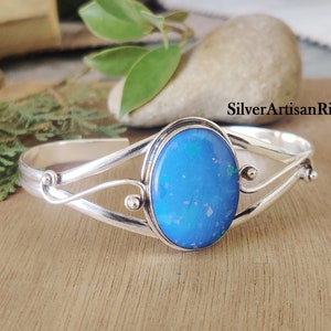 Australian Double Opal Bangle** Handmade Bangle** 925 Sterling Silver Bangle** Valentine Gifts For Her** Statement Bangle** Free Shipping