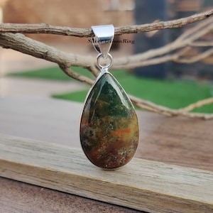Colgante de ágata musgosa natural, colgante de plata de ley 925 maciza, colgante de joyería con dije, colgante de ágata, regalo de cumpleaños