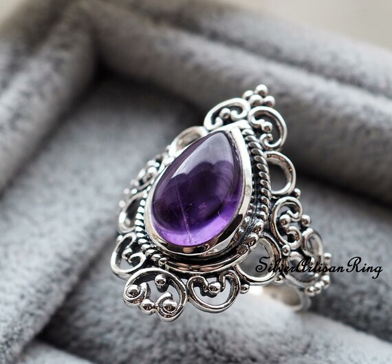 ★47bag ★ 925 Silver Amethyst Aekki Ring Oval Gemstone Ring Amethyst Ring * 925 Silver Ring * Gemstone Ring * Pear Stone