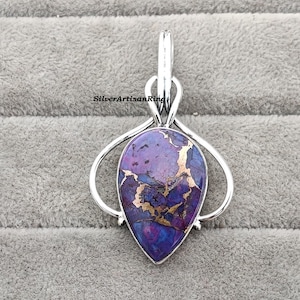 Purple Copper Turquoise Pendant-Handmade Silver Pendant-925 Sterling Silver Pendant-PearTurquoise Pendant-Birthstone Pendant-Gift for Mom