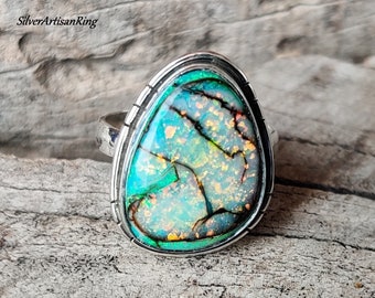 Stunning Bright Multi Colored Monarch Opal Ring** Handmade Jewelry** 925 Sterling Silver Ring** Amazing Ring** Natural Gemstone** Gift item