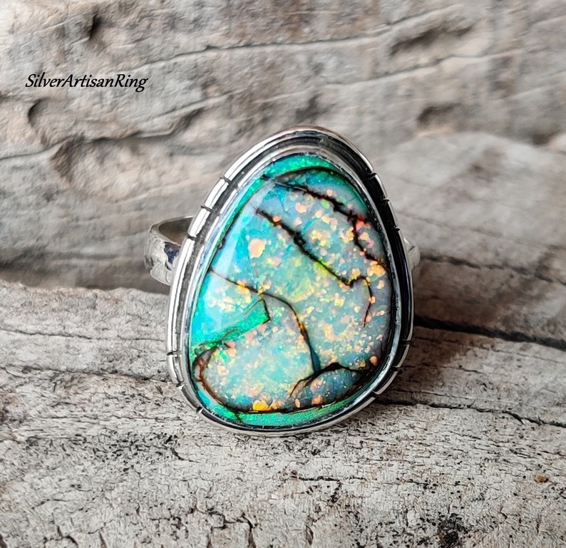 Stunning Bright Multi Colored Monarch Opal Ring Handmade Jewelry 925 Sterling Silver Ring Amazing Ring Natural Gemstone Gift item image 1