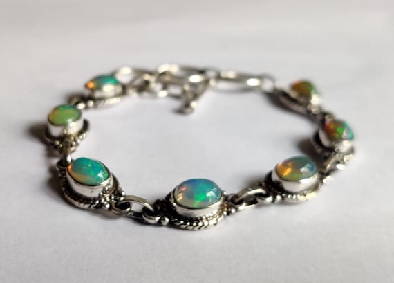 Ethiopian Opal sterling silver bracelet, Welo opal bracelet, Real opal silver bracelet , opal bracelet, Minimalist, Gift for her