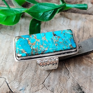 Blue Copper Turquoise Ring ~ 925 Sterling Silver Ring ~ Gemstone Ring ~ Handmade Ring ~ Beautiful Ring ~ Men Ring ~ Rectangle Stone Shape