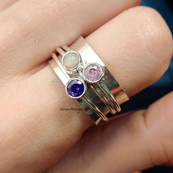 Amethyst,Rose Quartz,Opal Spinner Ring 925 Sterling Silver Ring Meditation Ring Handmade Ring Silver Jewelry Statement Ring Beatiful Ring