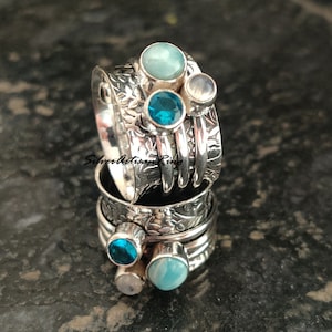 Larimar Spinner Ring, 925 Sterling Silver Ring, Fidget Ring, Worry Ring, Designer Ring ,Moonstone Ring ,Handmade Ring, Blue Topaz Ring image 8