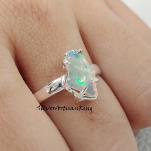 Natural Opal Ring- 925 Sterling Silver Ring- Designer Ring- Silver Jewelry- Handmade Ring - Dainty Ring - Raw Stone Shape Ring -Gift item