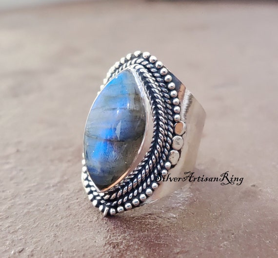 Blue Topaz Bead and Rope Design Ring Handmade Sterling Silver Blue Topaz Bead and Rope Design Ring Handmade Sterling Silver