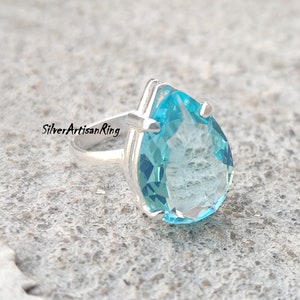 Blue Topaz Ring / 925 Sterling Silver Ring/ Handmade Ring/ Boho Ring/ Women Ring/ Beautiful Ring/ Pear Stone Shape Ring/ Gift Item