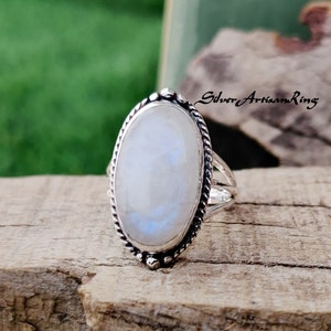 Moonstone Ring- Bridesmaid Ring- Natural Moonstone- Blue Fire Moonstone Ring- Handmade Ring- 925 Sterling Silver- Promise Ring-Wedding Ring