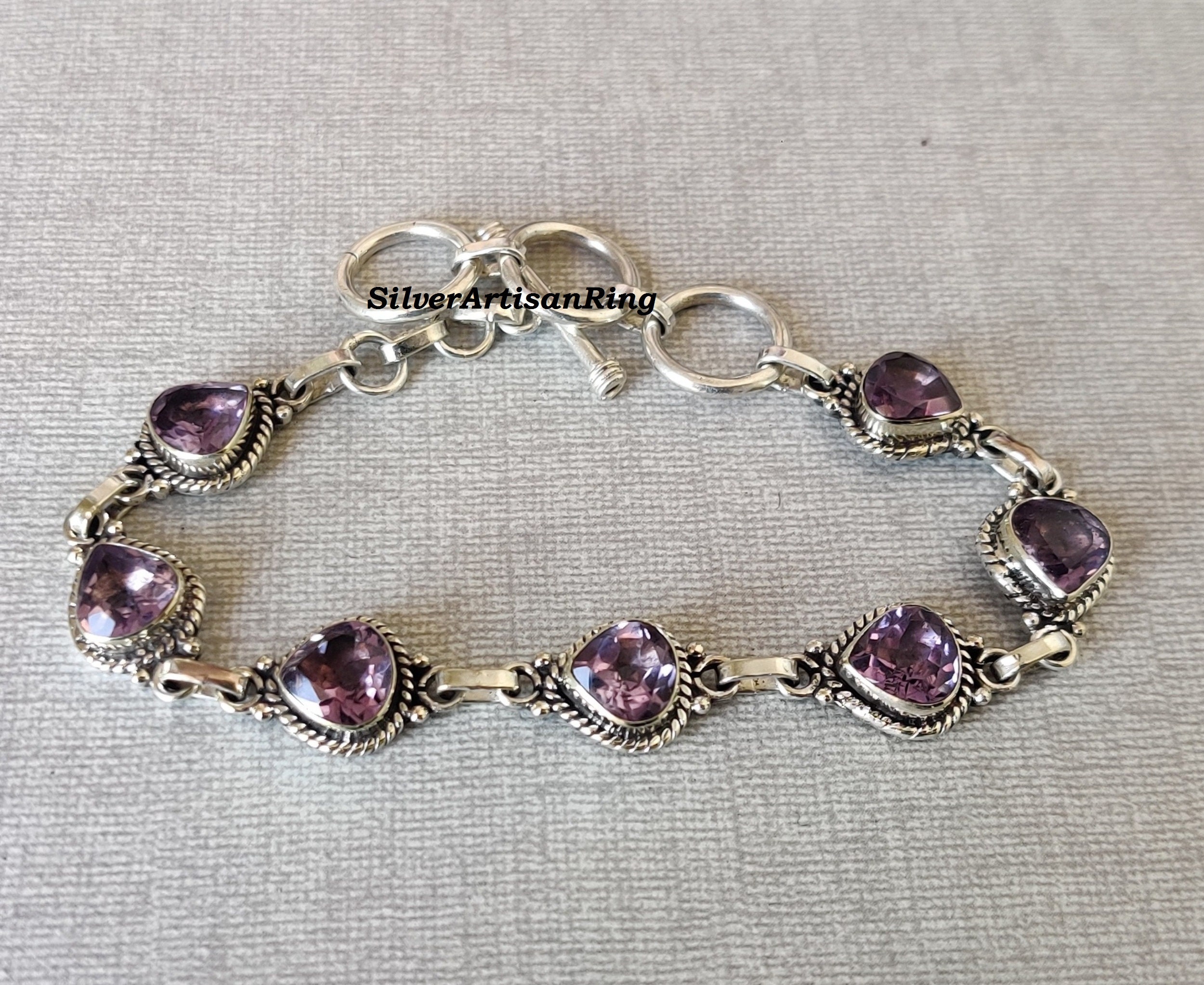 Amethyst Bracelet 925 Sterling Silver Faceted Adjustable Bracelet Handmade BraceletCut Gemstone Bracelet 7 Stone Jewelry Etsy
