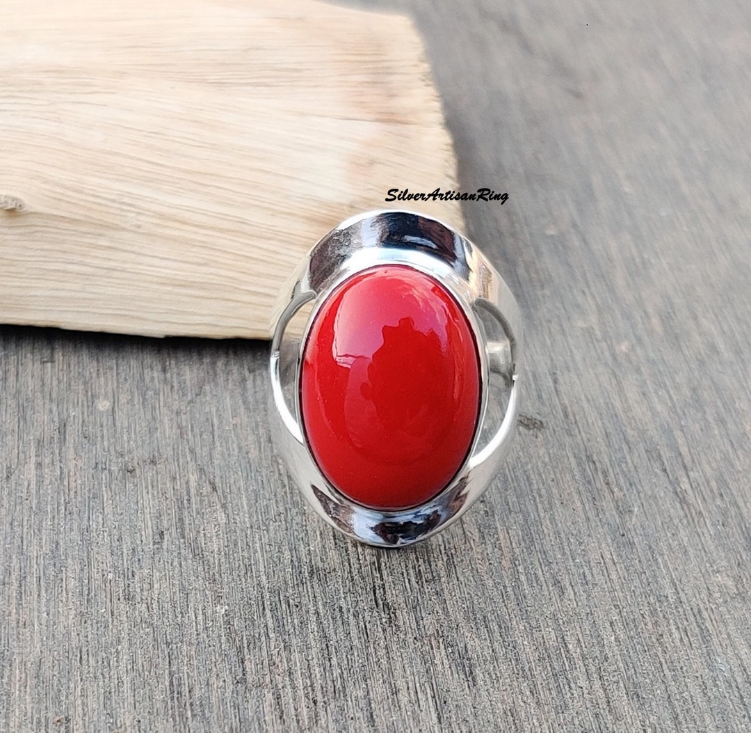 Red Coral Ring, 925 Sterling Silver, Handmade Ring, Wedding Ring