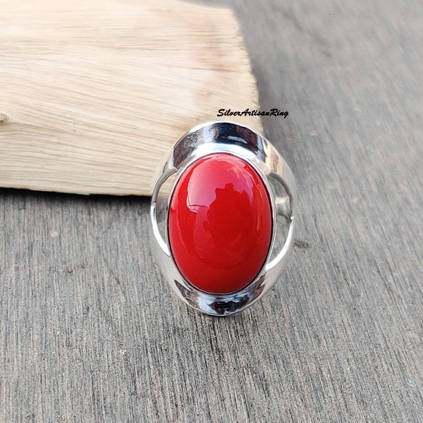 Red Coral Ring, 925 Sterling Silver, Handmade Ring, Wedding Ring, Statement Ring, Natural Coral Ring For Christmas Gift, Women Ring