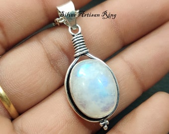 Colgante de piedra lunar natural, colgante de plata de ley 925, colgante de piedras preciosas, colgante de cuello, colgante hermoso, colgante de mujer, regalo para ella