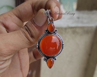 Carnelian Pendant* Three Carnelian Gemstone* Beautiful Designer Pendant* 925 Sterling Silver* Charm Pendant* Carnelian Jewelry* Gift for her
